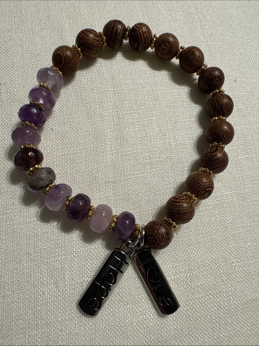 2 Genuine Beaded Mountain & Charm Stretch Bracelets - Pink, Purple, Brown